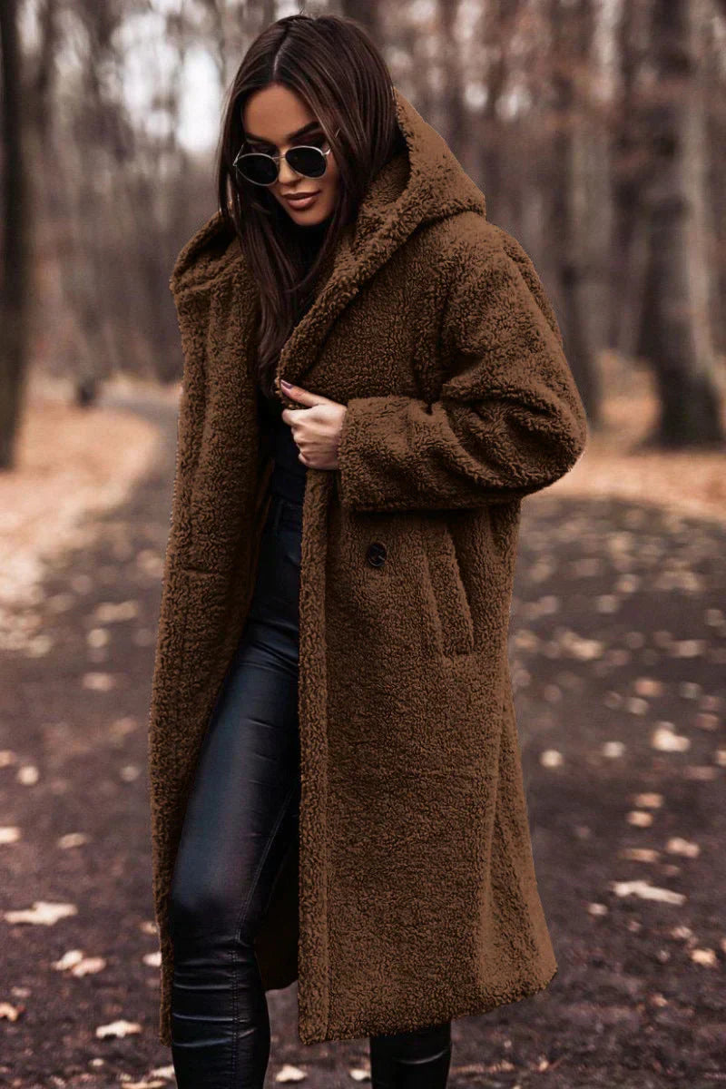 Oversize Plush Winter Coat with Pocket for Women