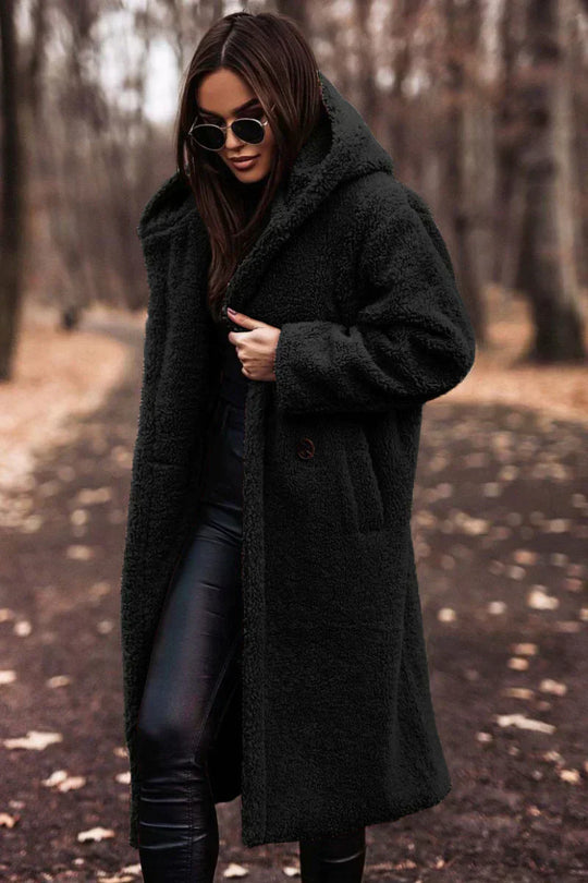 Oversize Plush Winter Coat with Pocket for Women