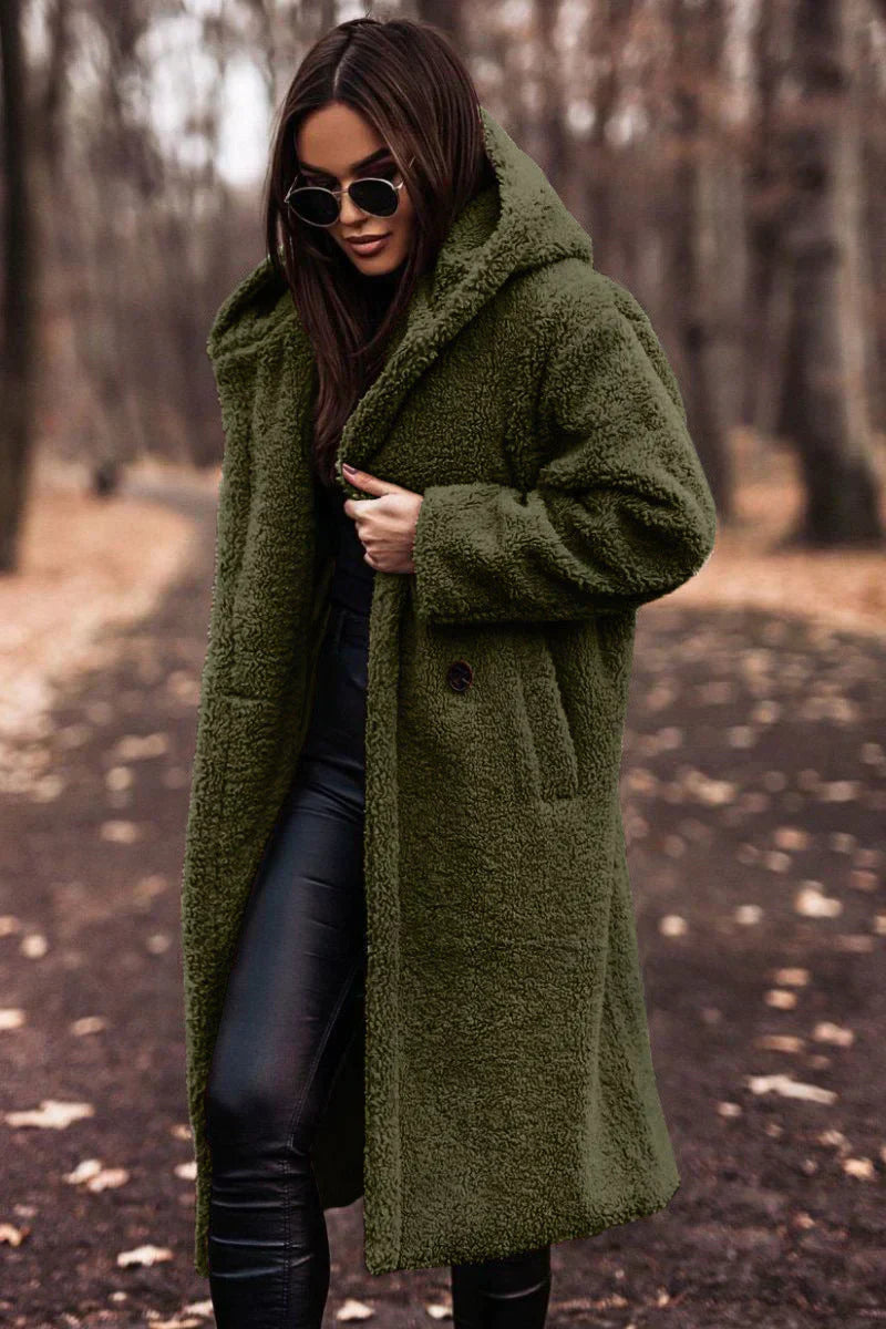 Oversize Plush Winter Coat with Pocket for Women