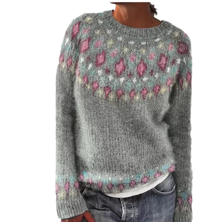 Vintage Geometric Knitted Sweater for Women