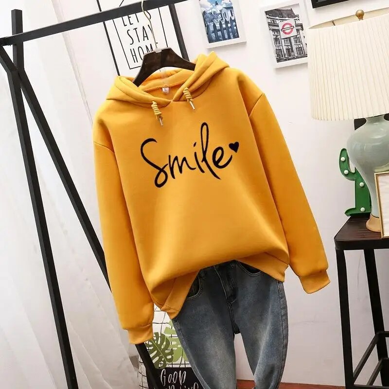 Cozy Hooded Jumper with Smile print for Women