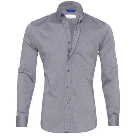 Slim-Fit Long-Sleeve Shirt with Zipper for Men