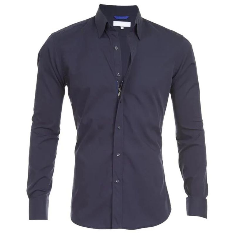 Slim-Fit Long-Sleeve Shirt with Zipper for Men