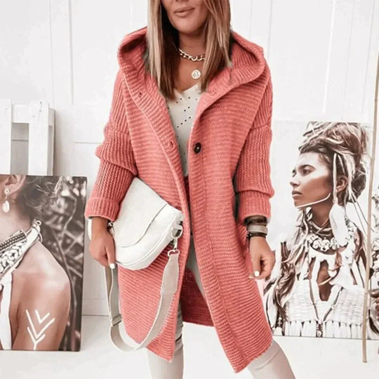 Chic Loose Knitted Cardigan with Hood for Women