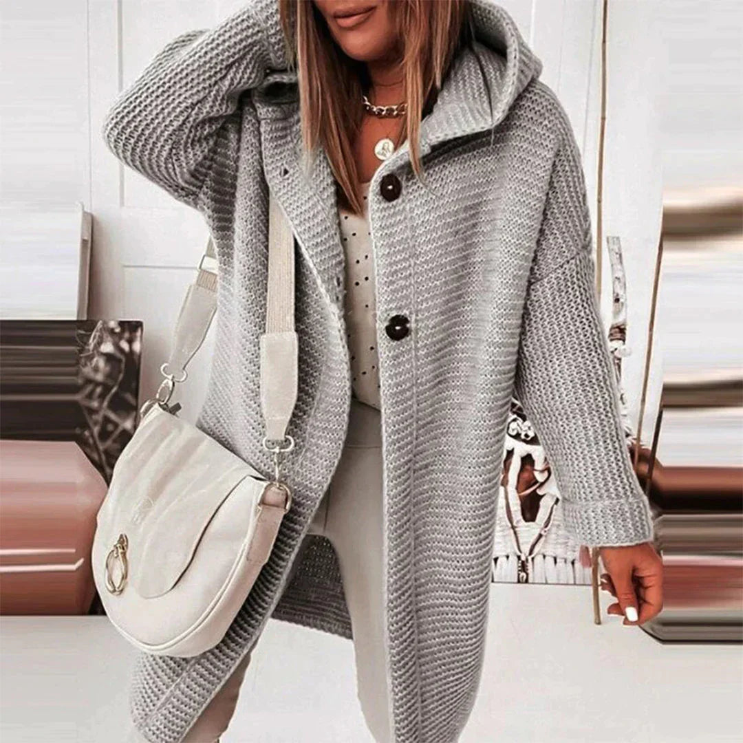 Chic Loose Knitted Cardigan with Hood for Women