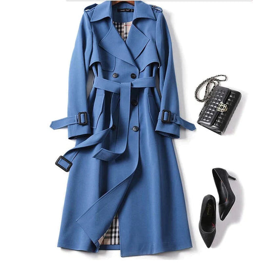 Double Breasted Long Trench Coat with Belt for Women