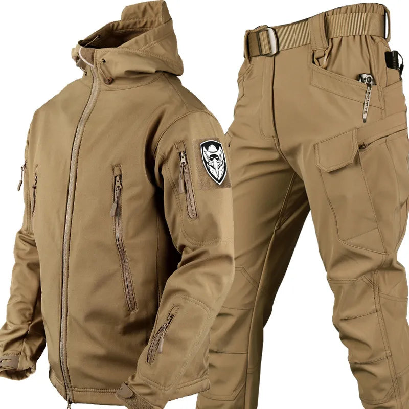 Outdoor Hoodie Jacket with Cargo Pants Set for Men