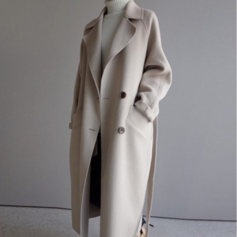 Mid-long Button Trench Coat with Belt for Women