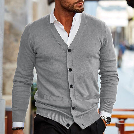 Warm Slim Fit V-Neck Buttoned Cardigan for Men