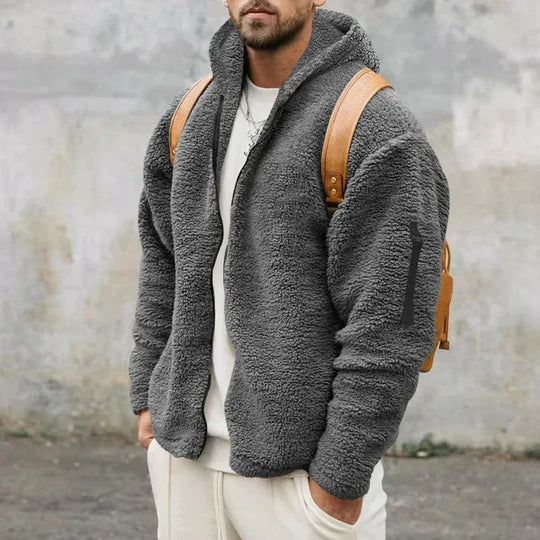 Soft Zip-up Plush Hooded Cardigan for Men