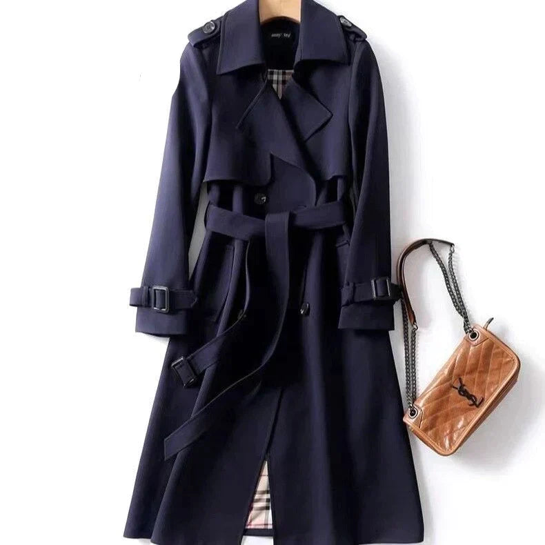 Double Breasted Long Trench Coat with Belt for Women