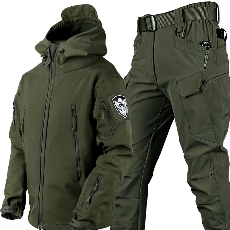 Outdoor Hoodie Jacket with Cargo Pants Set for Men