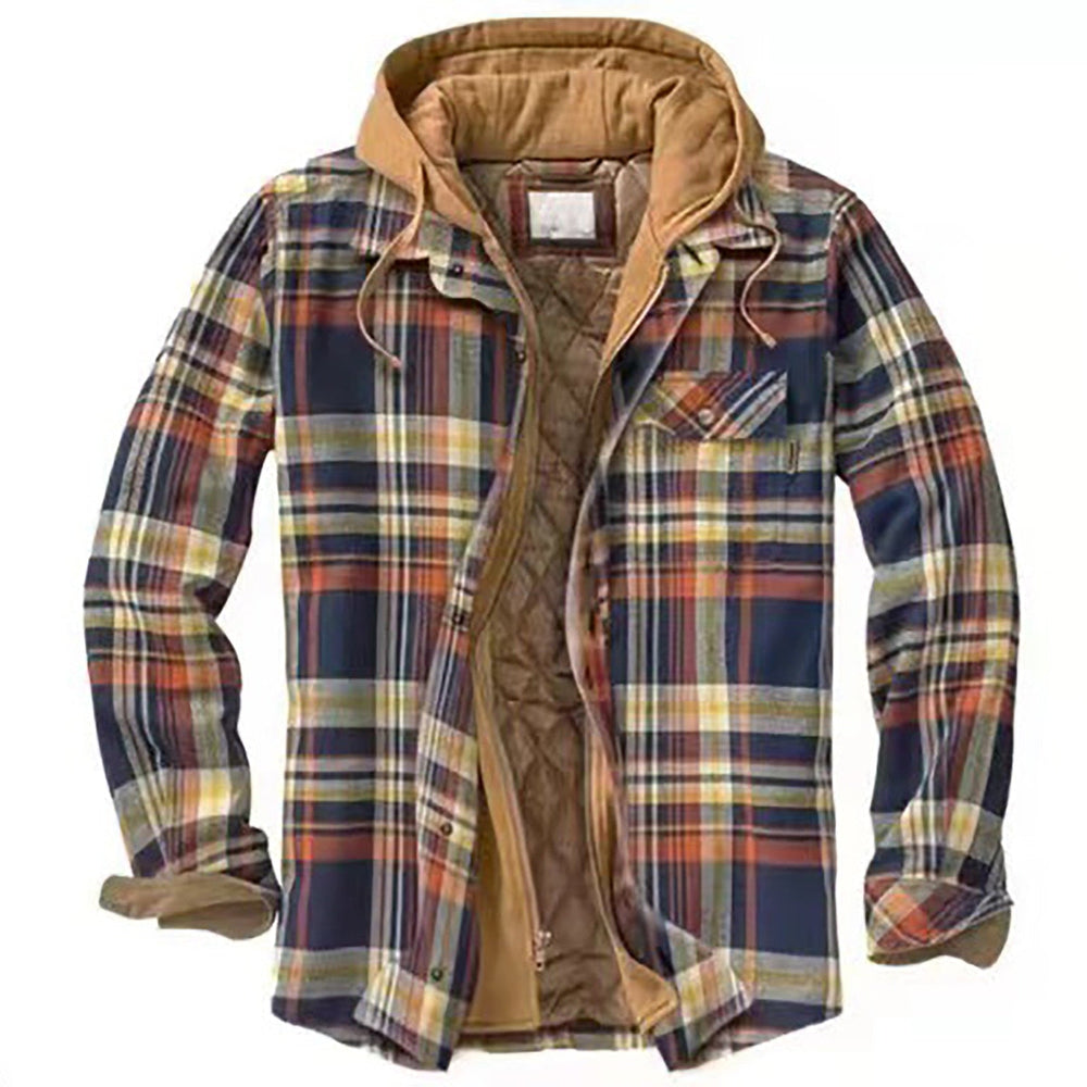 Quilted Plaid Jacket with Hood for Men