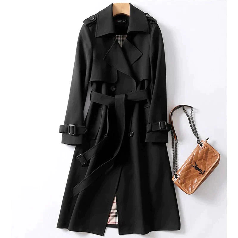 Double Breasted Long Trench Coat with Belt for Women