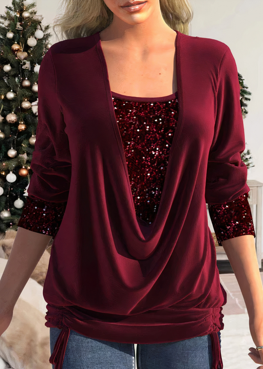 Casual Sequin Long Sleeve Blouse for Women