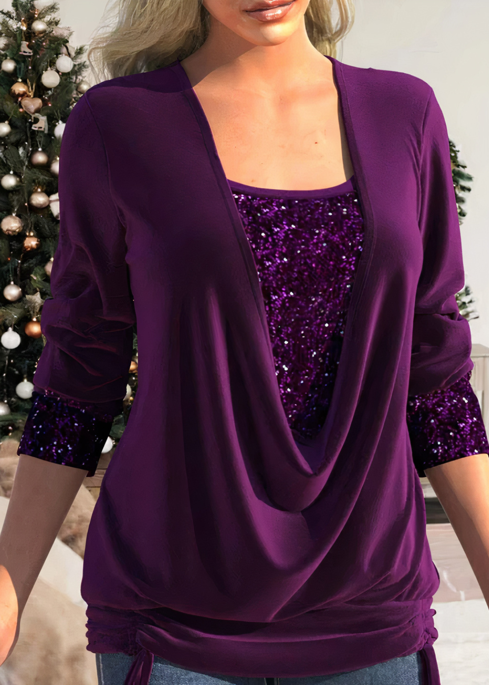 Casual Sequin Long Sleeve Blouse for Women