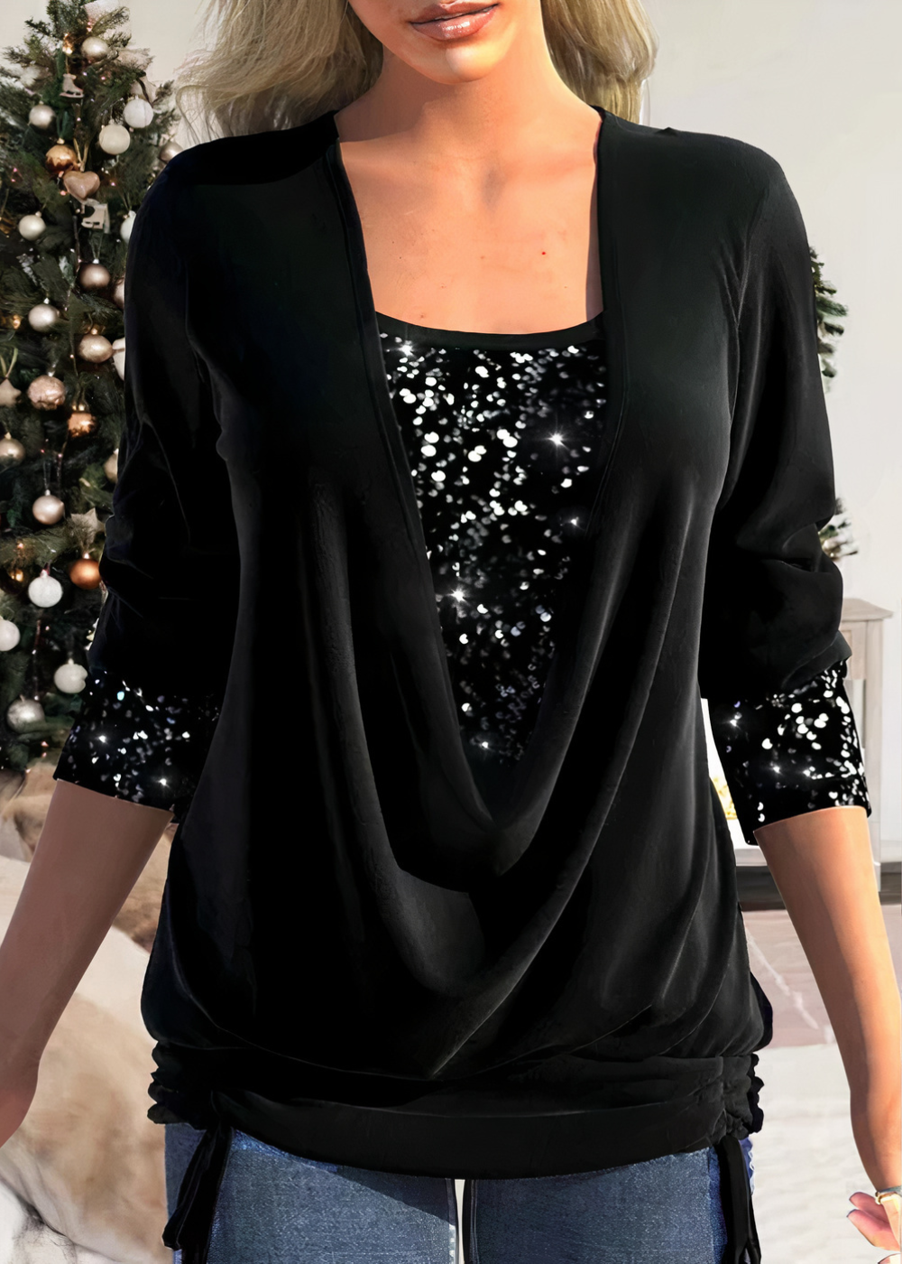 Casual Sequin Long Sleeve Blouse for Women