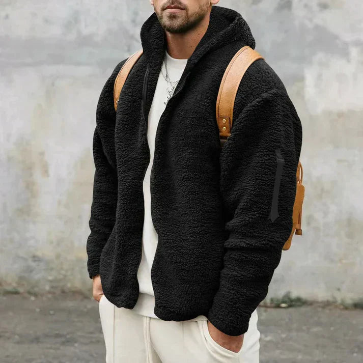 Soft Zip-up Plush Hooded Cardigan for Men