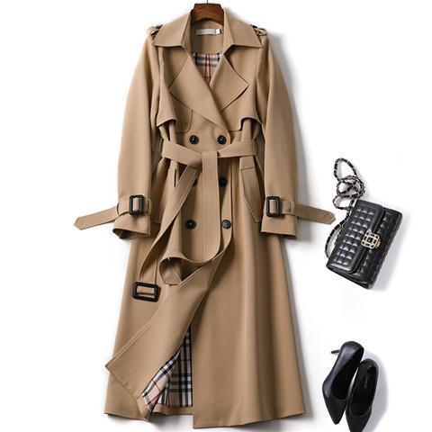 Double Breasted Long Trench Coat with Belt for Women