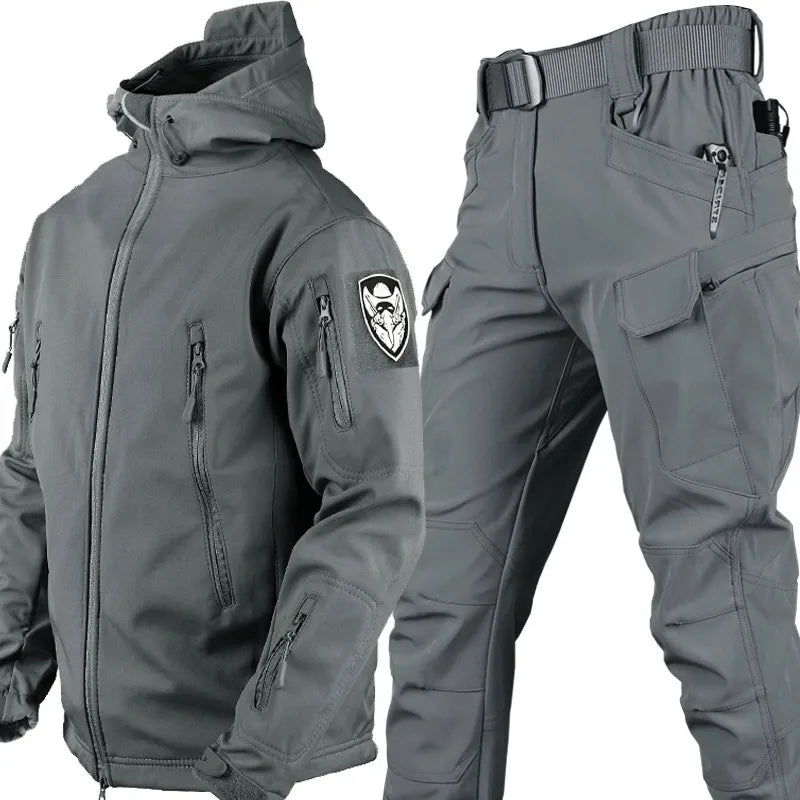 Outdoor Hoodie Jacket with Cargo Pants Set for Men