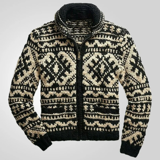 Stylish Geometric Full Zip Cardigan for Men