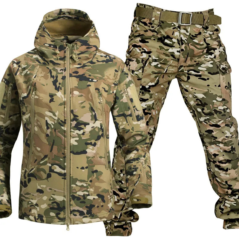 Outdoor Hoodie Jacket with Cargo Pants Set for Men