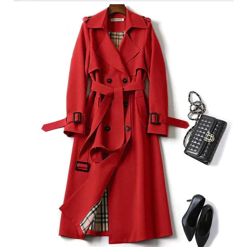 Double Breasted Long Trench Coat with Belt for Women