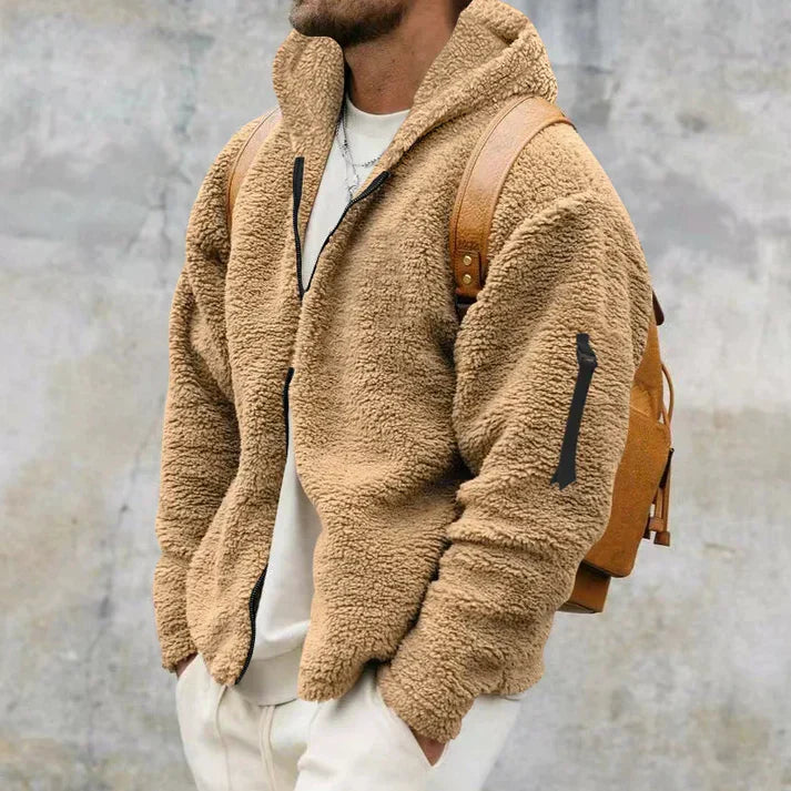 Soft Zip-up Plush Hooded Cardigan for Men