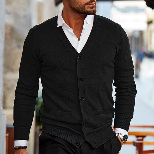 Warm Slim Fit V-Neck Buttoned Cardigan for Men