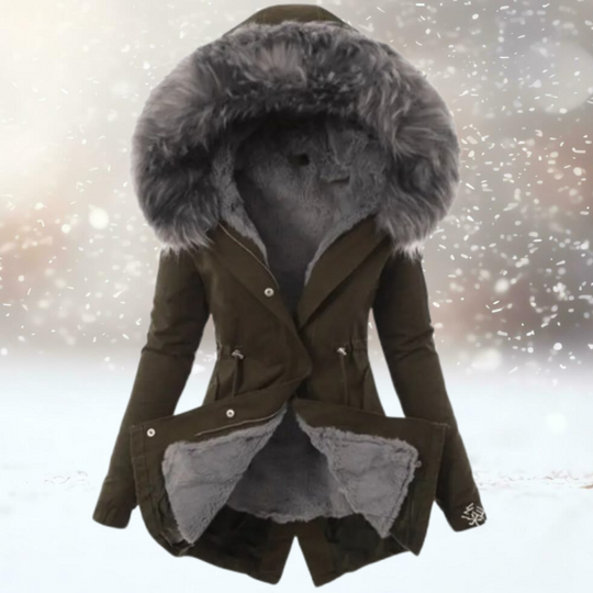 Slim Fit Mid-lenght Fur Jacket with Hood for Women