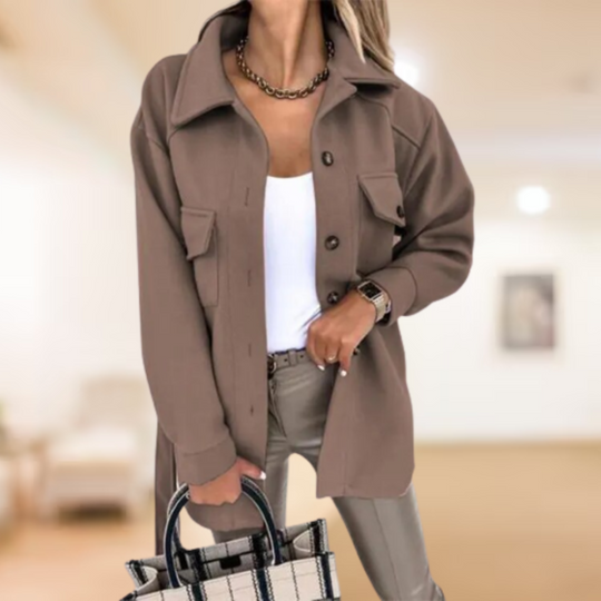 Buttoned Collar Trench Coat with Belt for Women