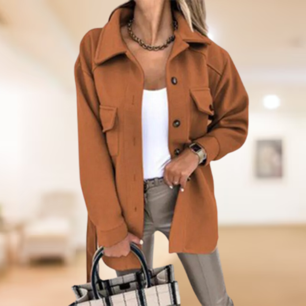 Buttoned Collar Trench Coat with Belt for Women