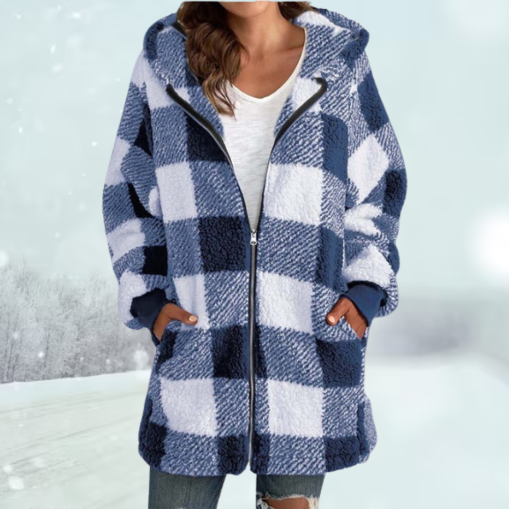 Trendy Plaid Hooded Fleece Jacket with Hood for Women