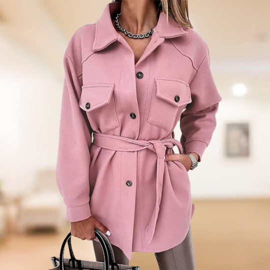 Buttoned Collar Trench Coat with Belt for Women