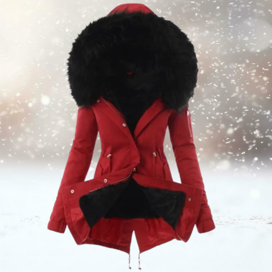 Slim Fit Mid-lenght Fur Jacket with Hood for Women