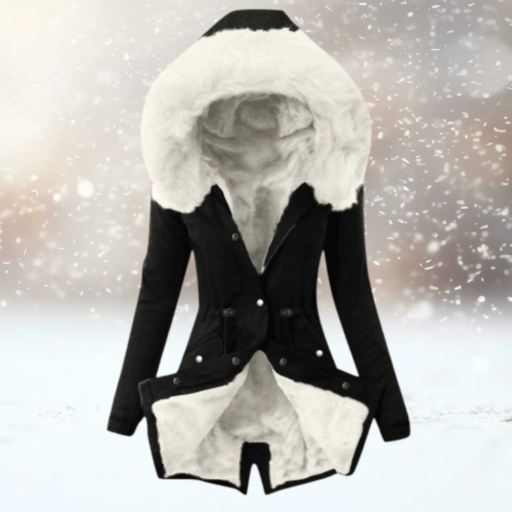 Slim Fit Mid-lenght Fur Jacket with Hood for Women