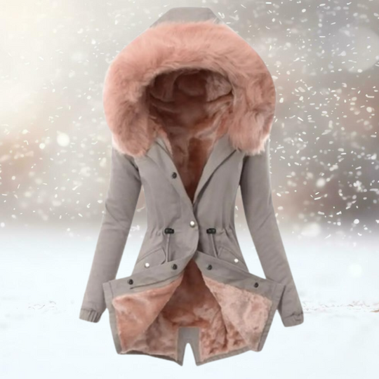 Slim Fit Mid-lenght Fur Jacket with Hood for Women