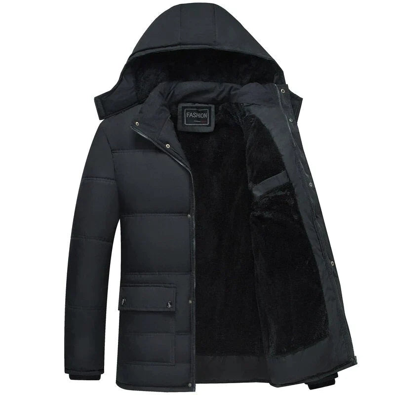 Padded Winter Jacket with Hood and Pockets for Men