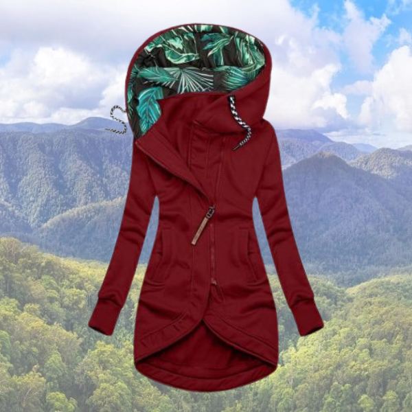 Mid-length Jacket with Floral Hood for Women