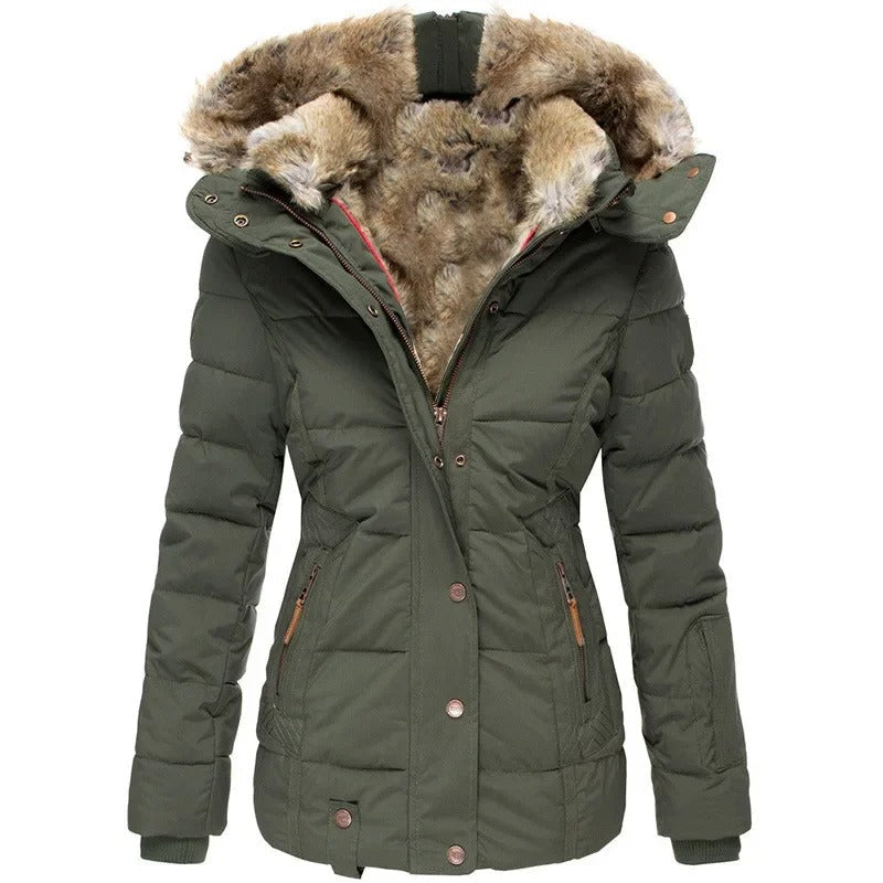 Warm Plush Parka with Hood for Women