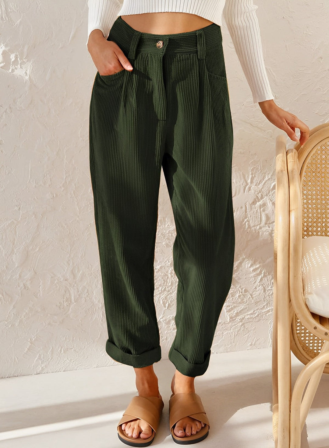 Stylish High Waist Corduroy Pants for Women