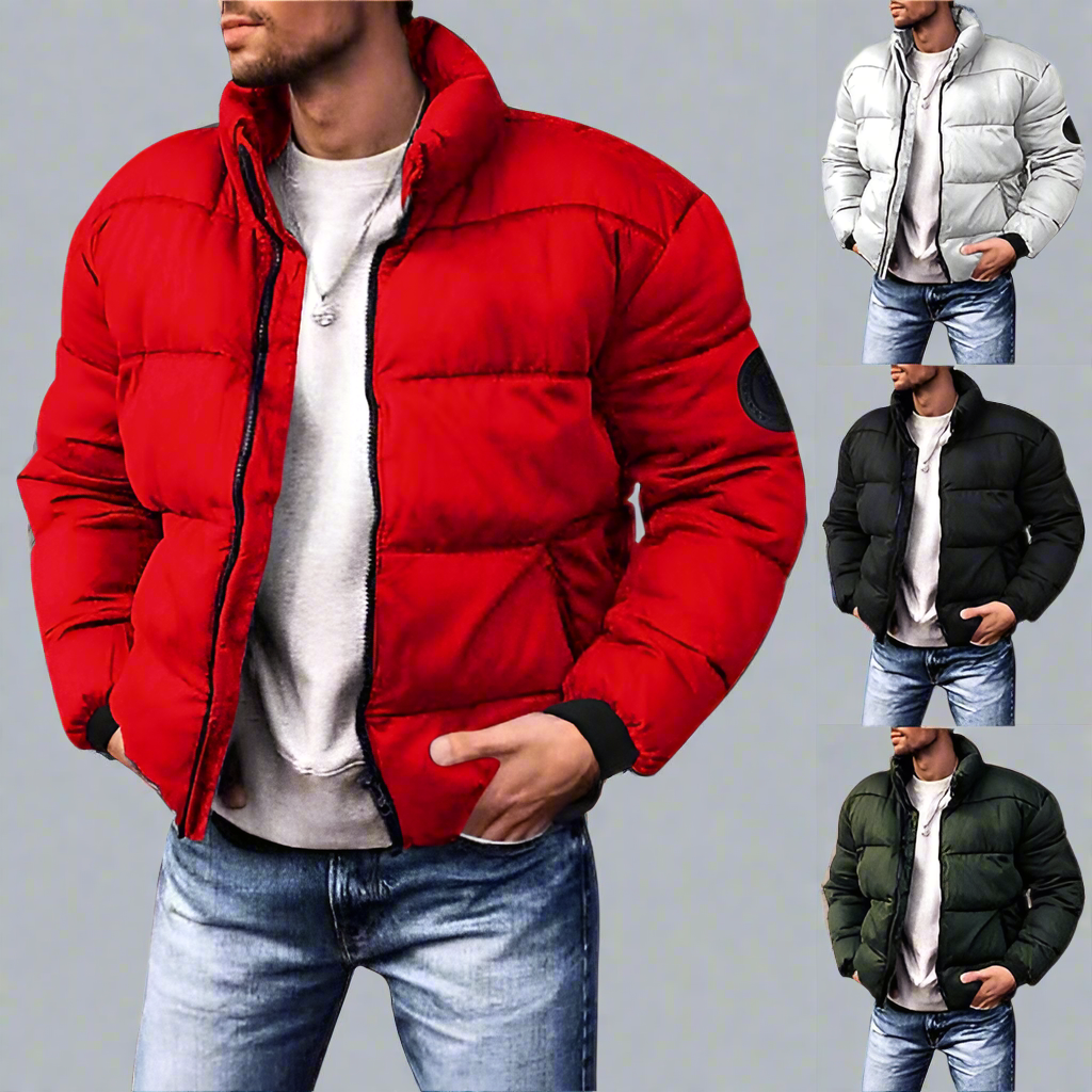 High-Collar Puffer Jacket with Zipper for Men