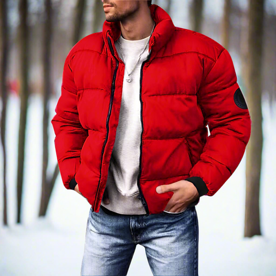 High-Collar Puffer Jacket with Zipper for Men