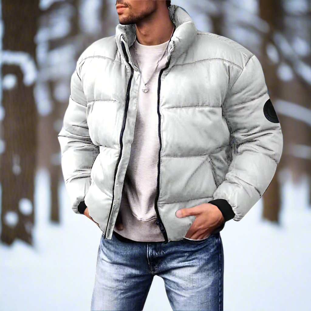 High-Collar Puffer Jacket with Zipper for Men