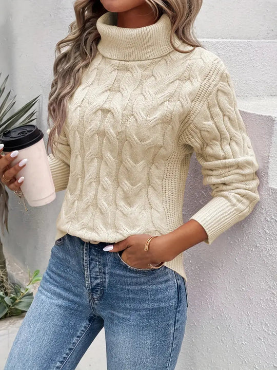 Chic Cable Knit High-neck Pullover for Women