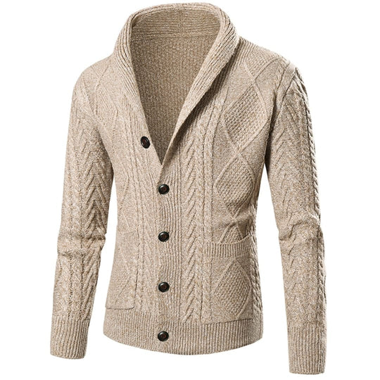 Warm Cable Knit Button Down Cardigan for Men