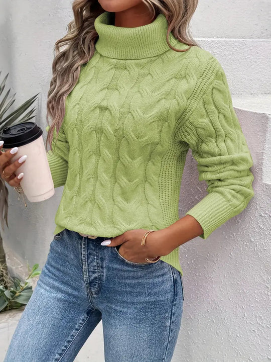 Chic Cable Knit High-neck Pullover for Women