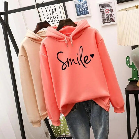 Cozy Hooded Jumper with Smile print for Women