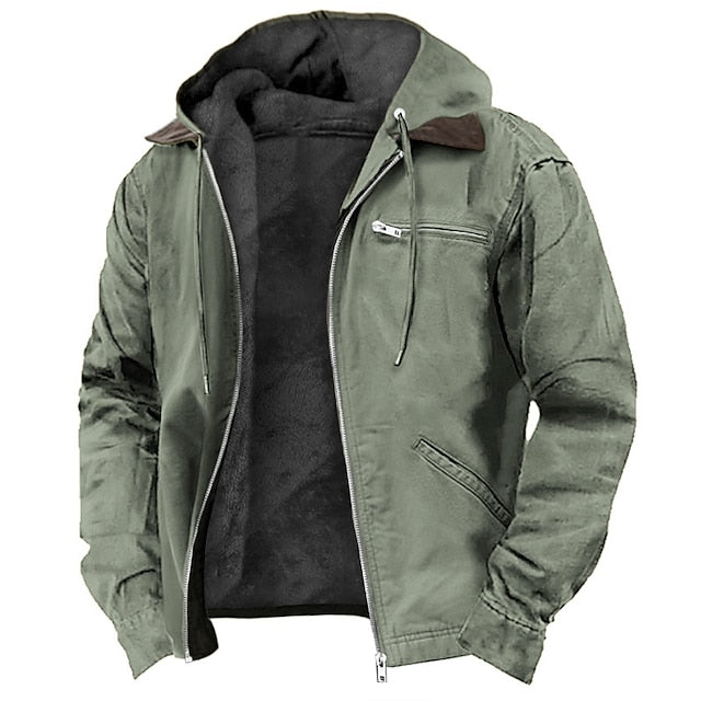 Full-zip Fur-Lined Jacket with Hood for Men