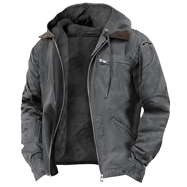 Full-zip Fur-Lined Jacket with Hood for Men